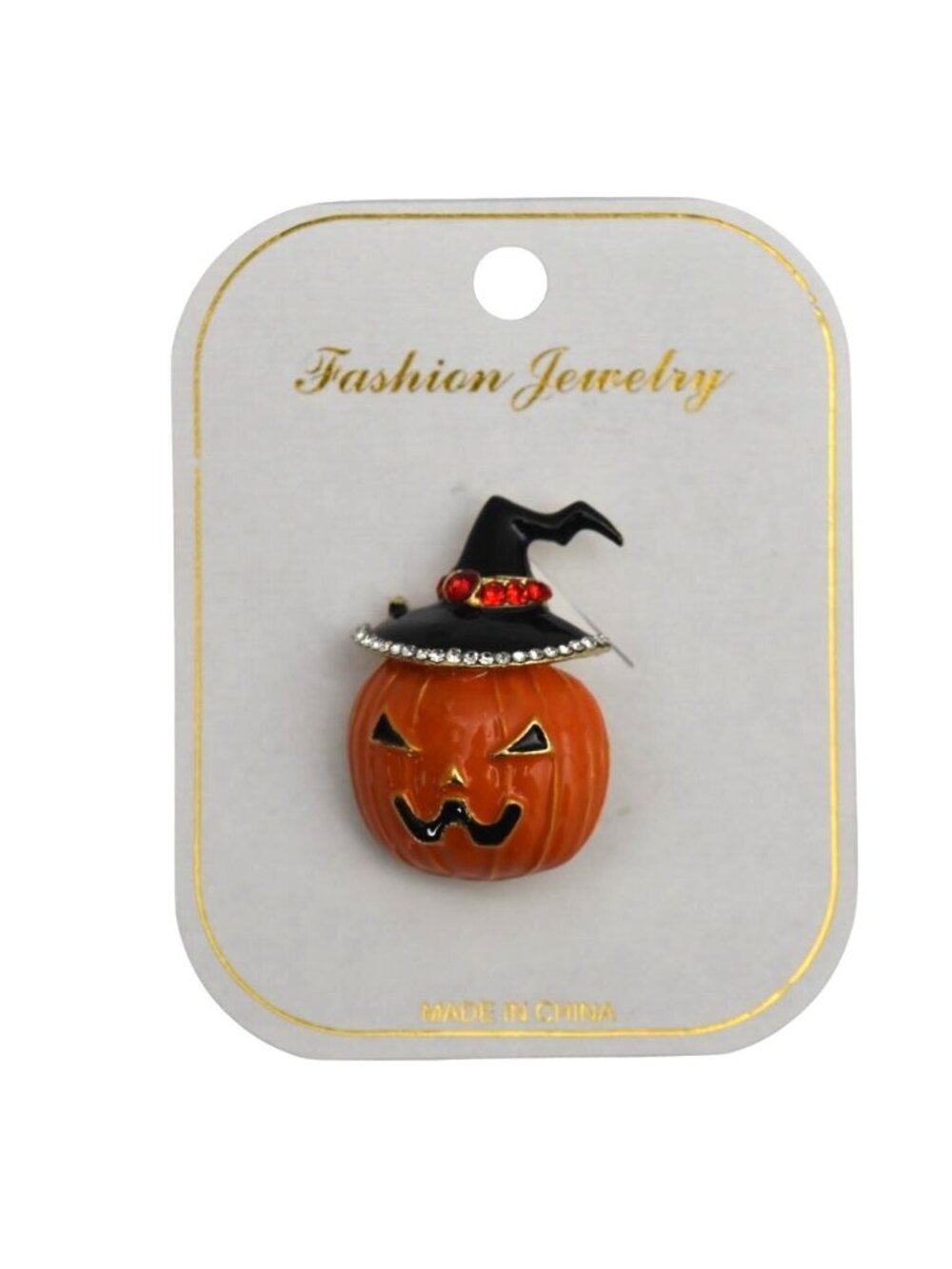 Halloween Pumpkin Brooch Pin Witch Hat Orange Black Enamel Rhinestone